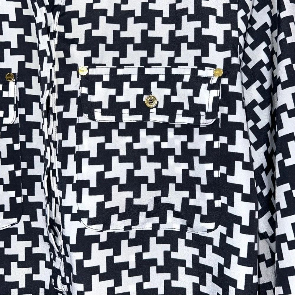 Michael Kors Black And White Houndstooth Blouse - Picture 4 of 7